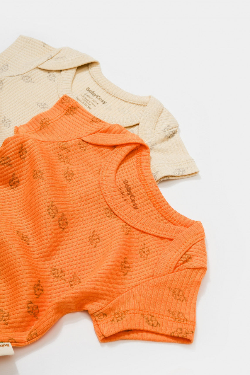 Set 2 body-uri Printed, BabyCosy, 50% modal+50% bumbac, Ecru/Lavanda